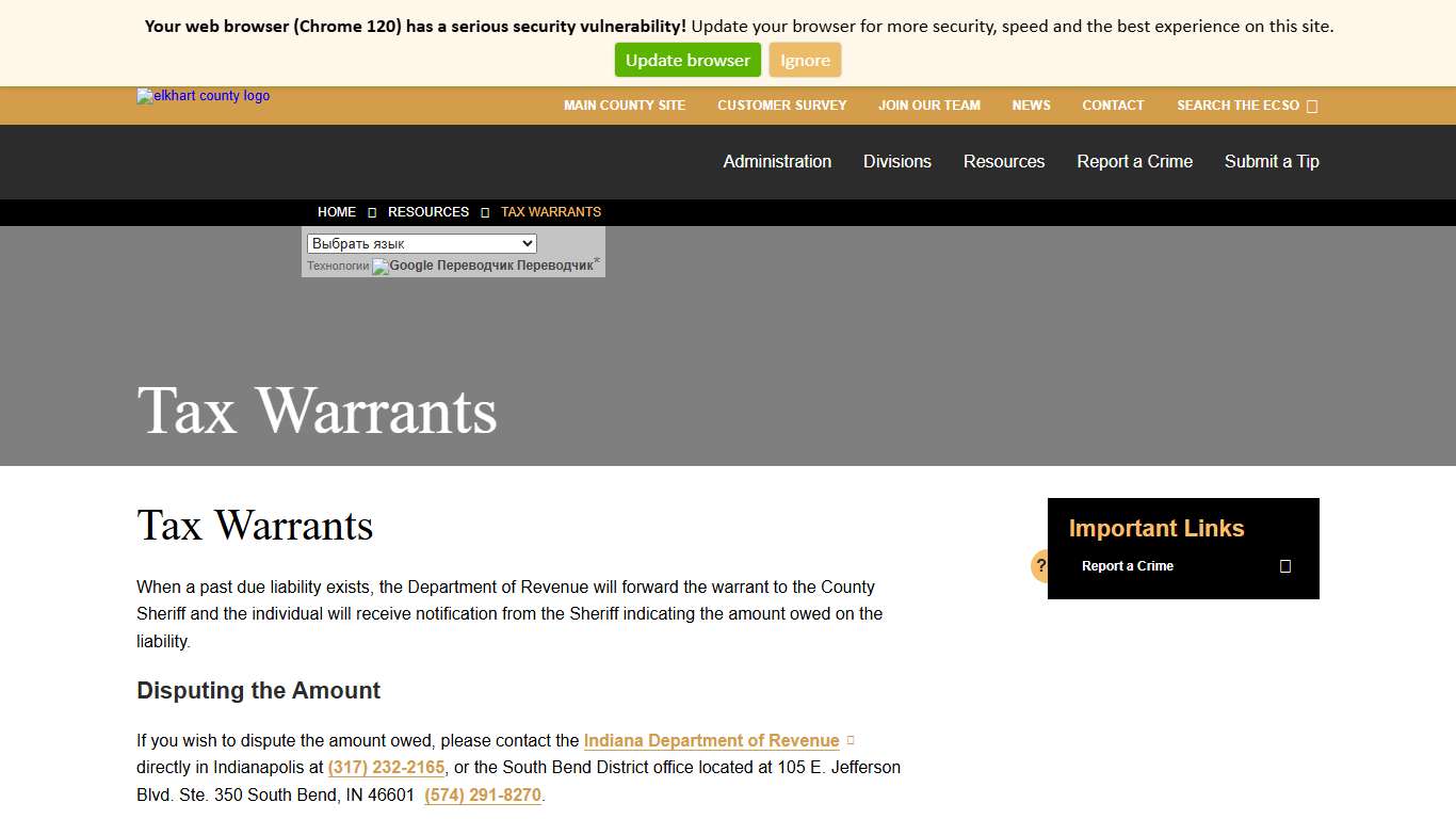 Tax Warrants - Elkhart County Sheriff's Office
