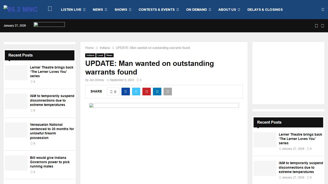 UPDATE: Man wanted on outstanding warrants found - 95.3 MNC